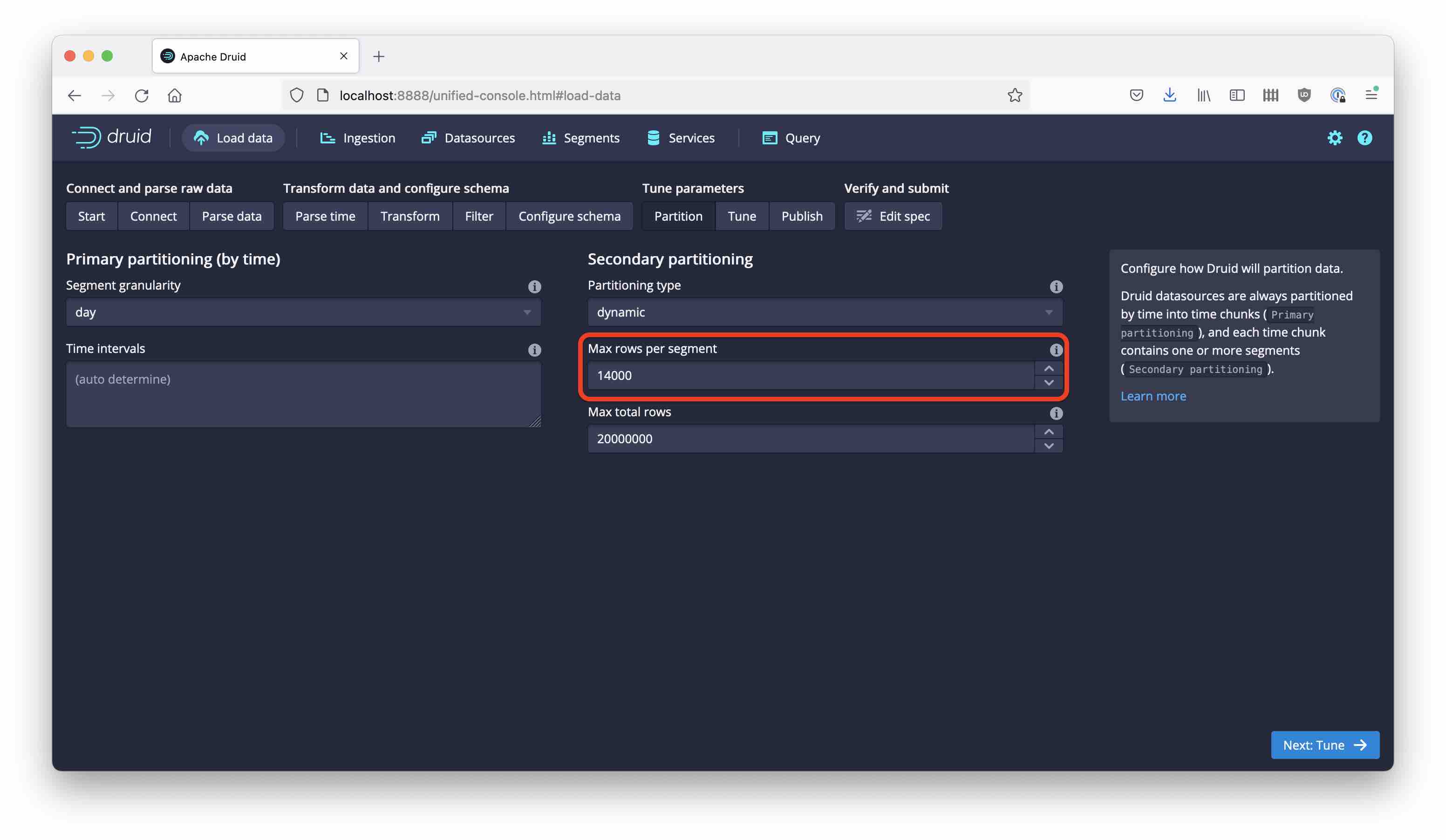 Setting the partition size