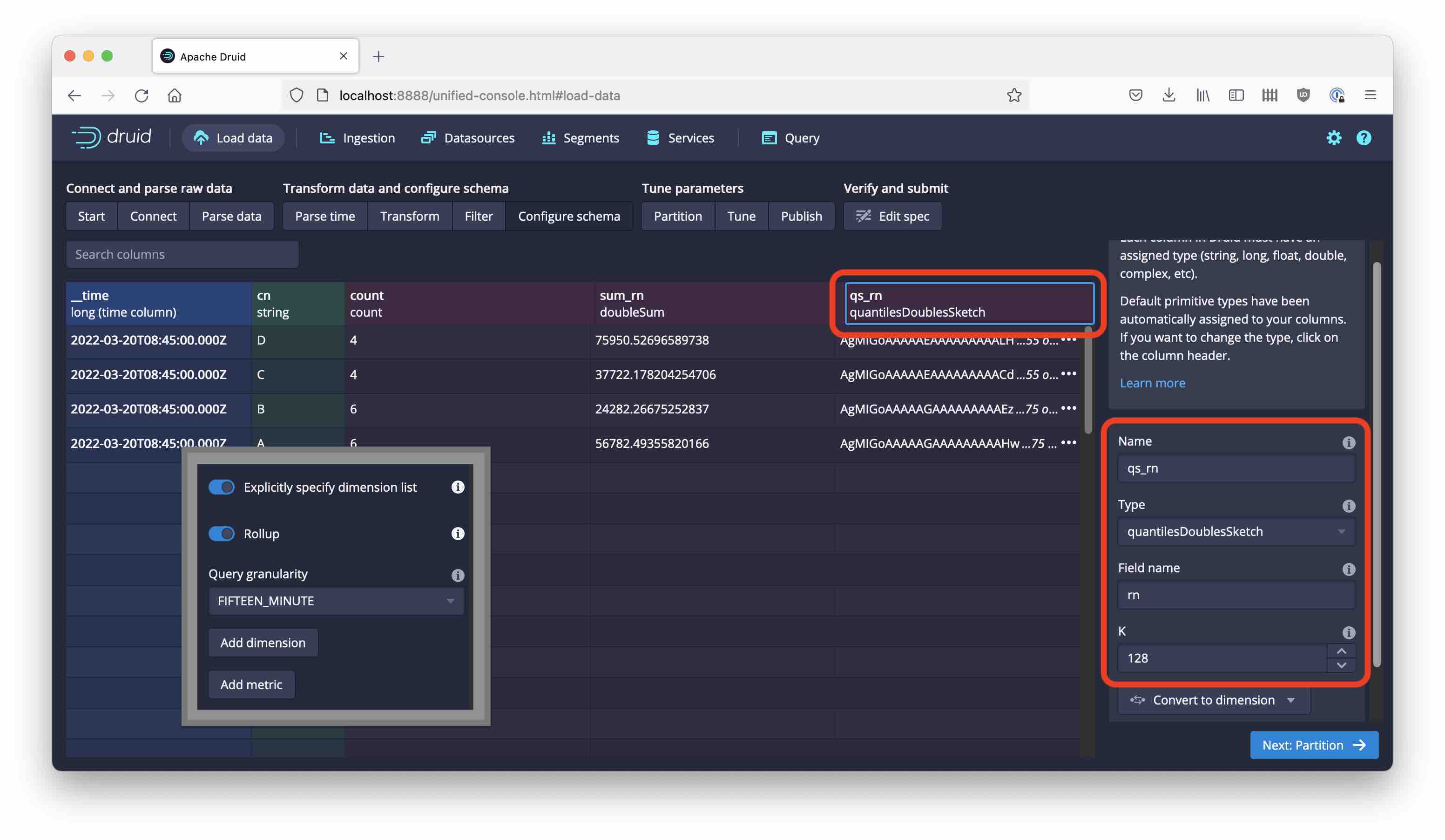 Config Wizard showing data sketch