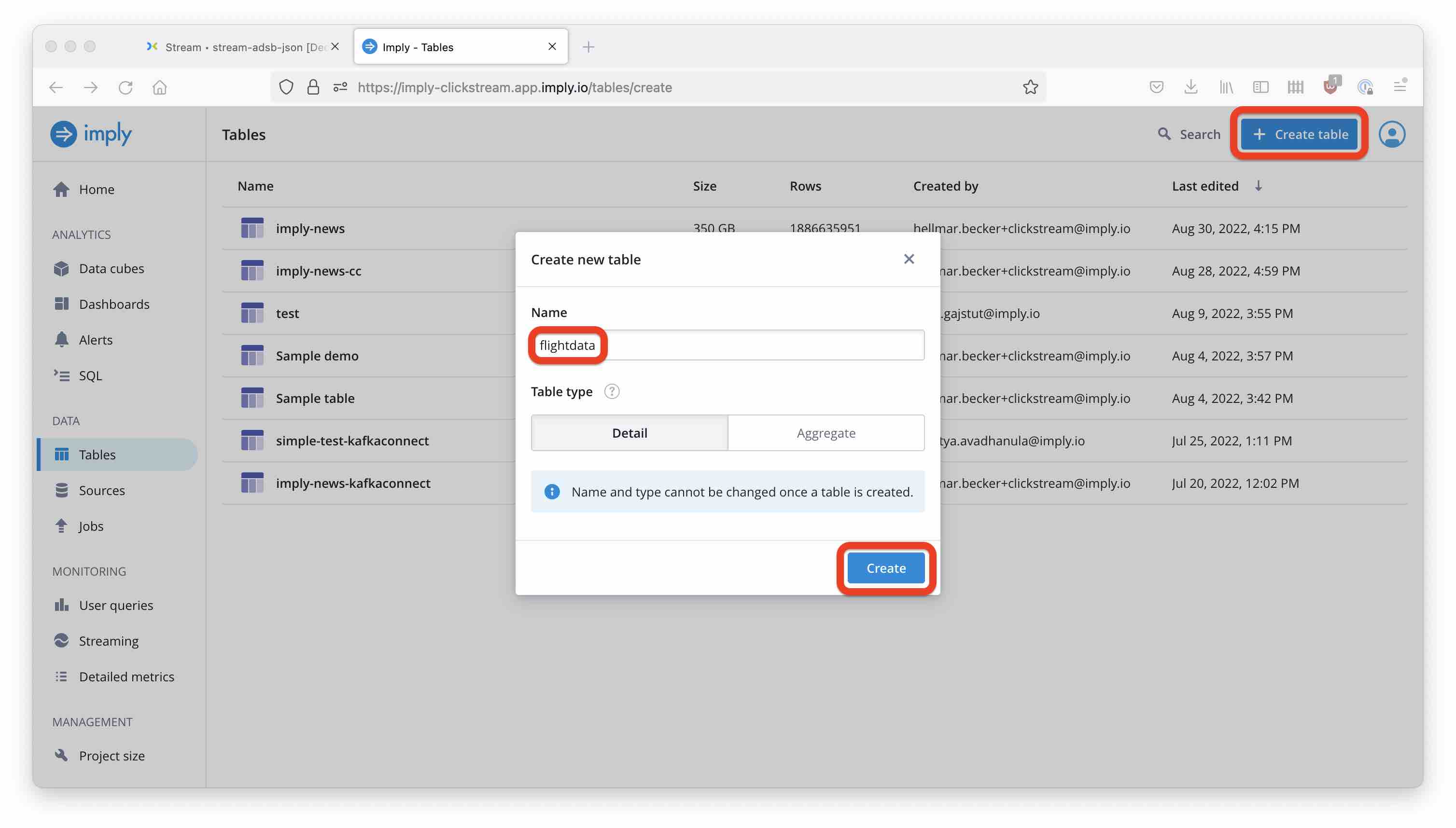 Create a Polaris table