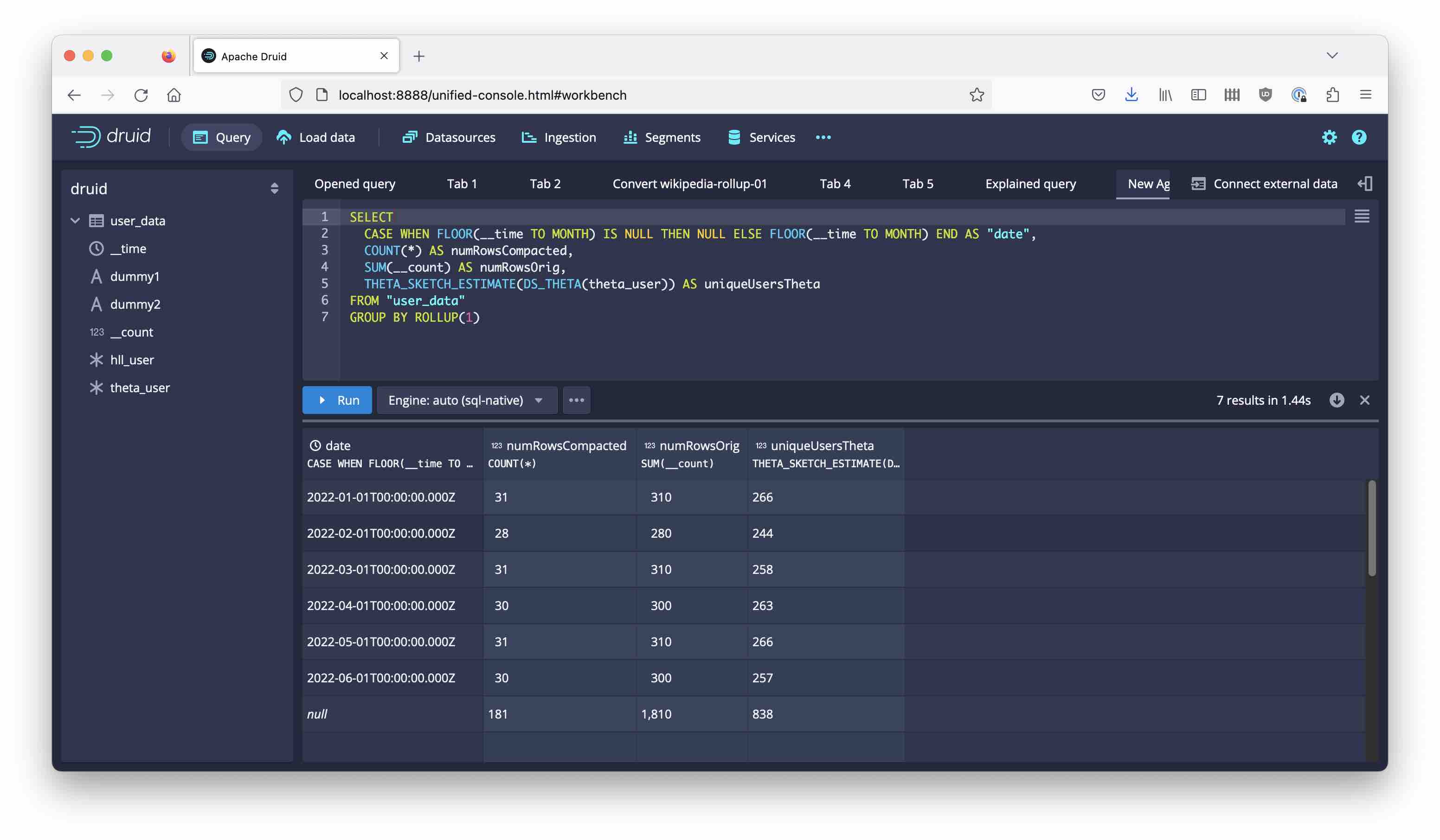 Query in Druid Workbench